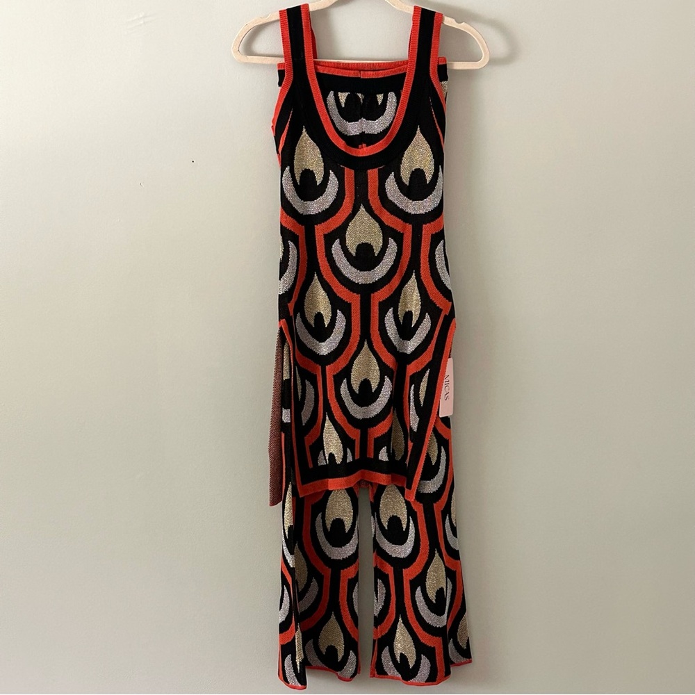 NWT Micas Knit Matching Set Size M Retro Pattern Tank Top + Pants - Picture 3 of 8